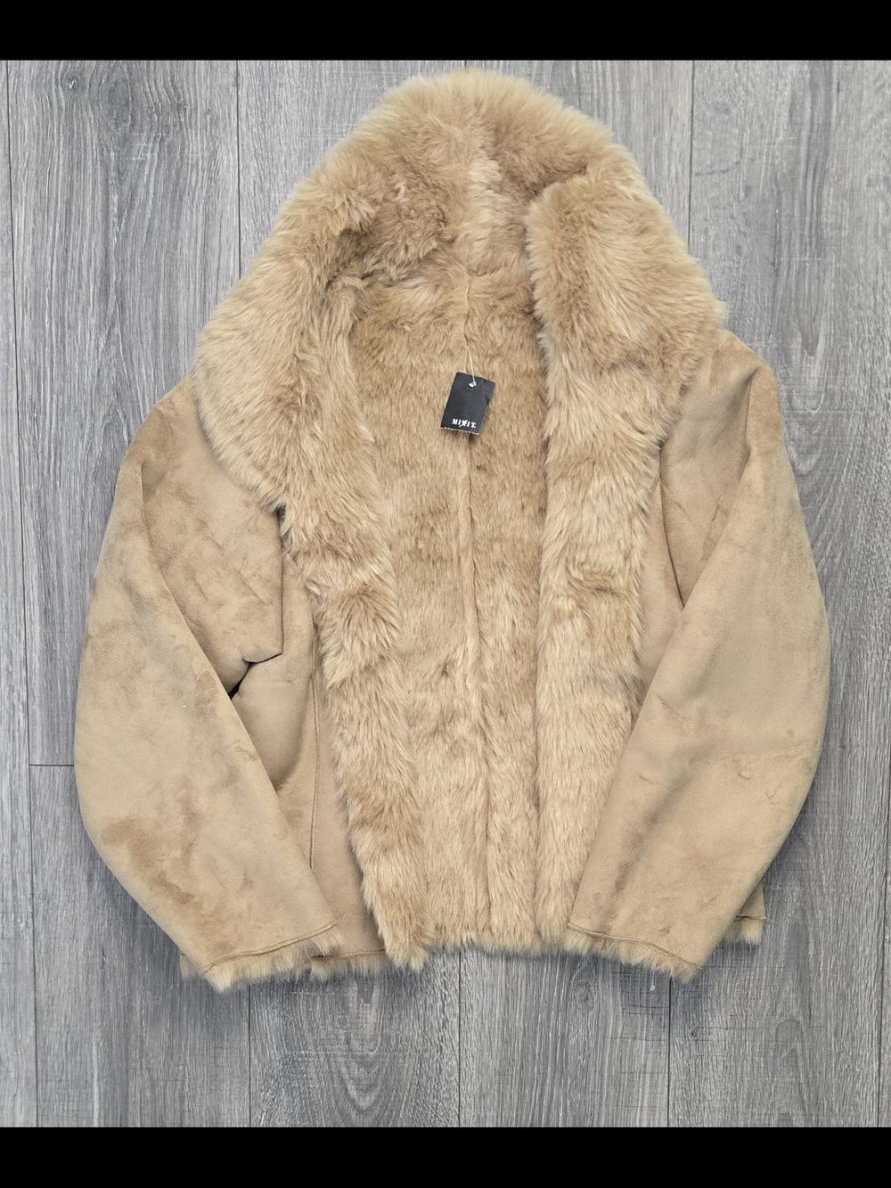 Mixit Y2K Tan Faux Suede Faux Fur Lined Penny Lane Jacket Women’s Large NWOT#529